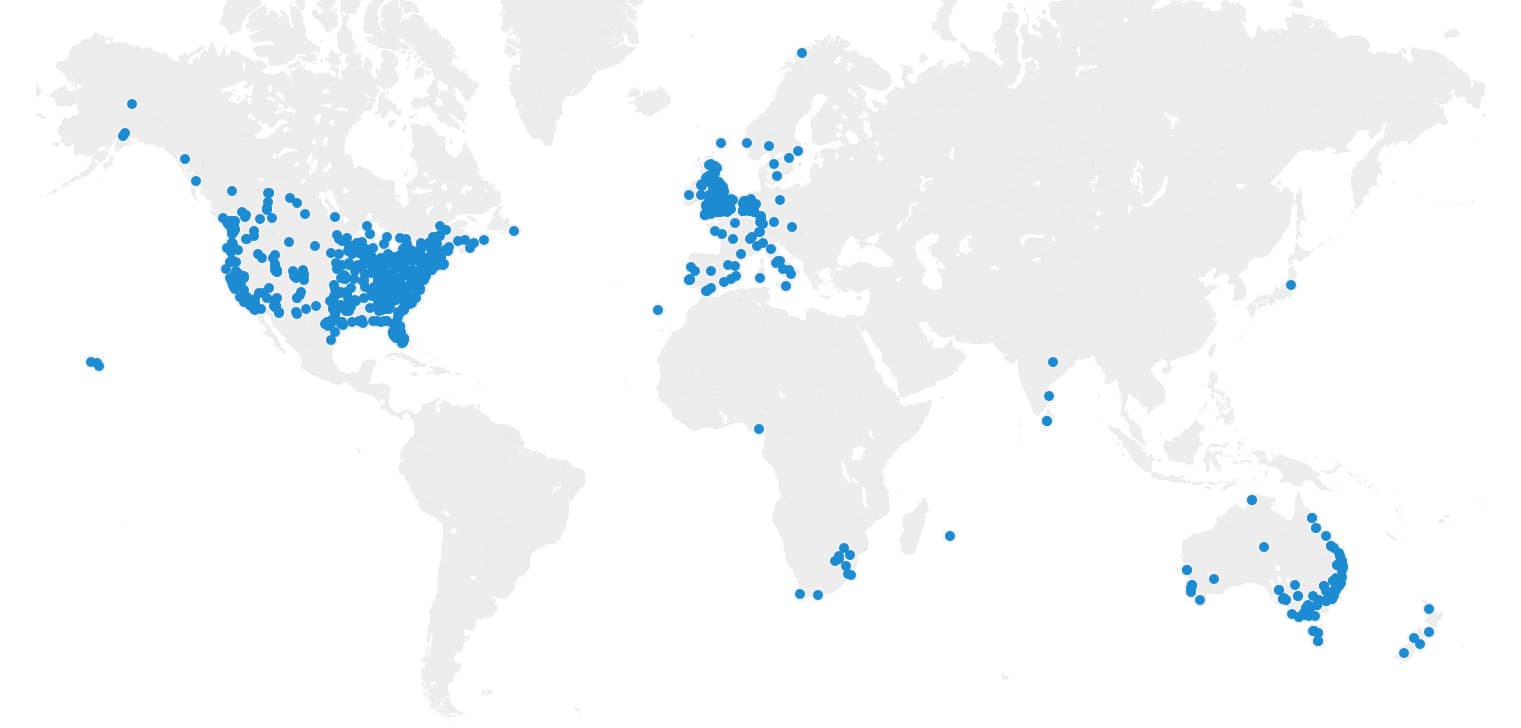 Map showing Chuffed campaigners around the world